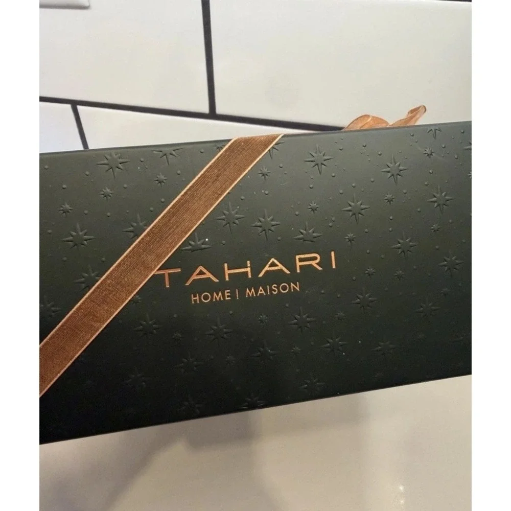Tahari Home Set 4 Gold/Ivory Sparkle Glitter Glass Christmas Ornaments Luxury 3